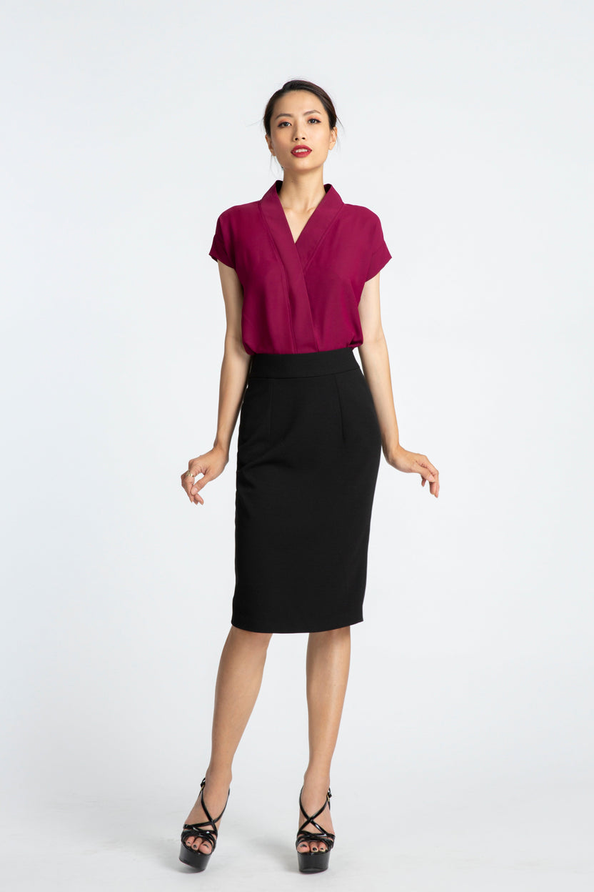 Áo kiểu cổ V đỏ mận thời trang Hity