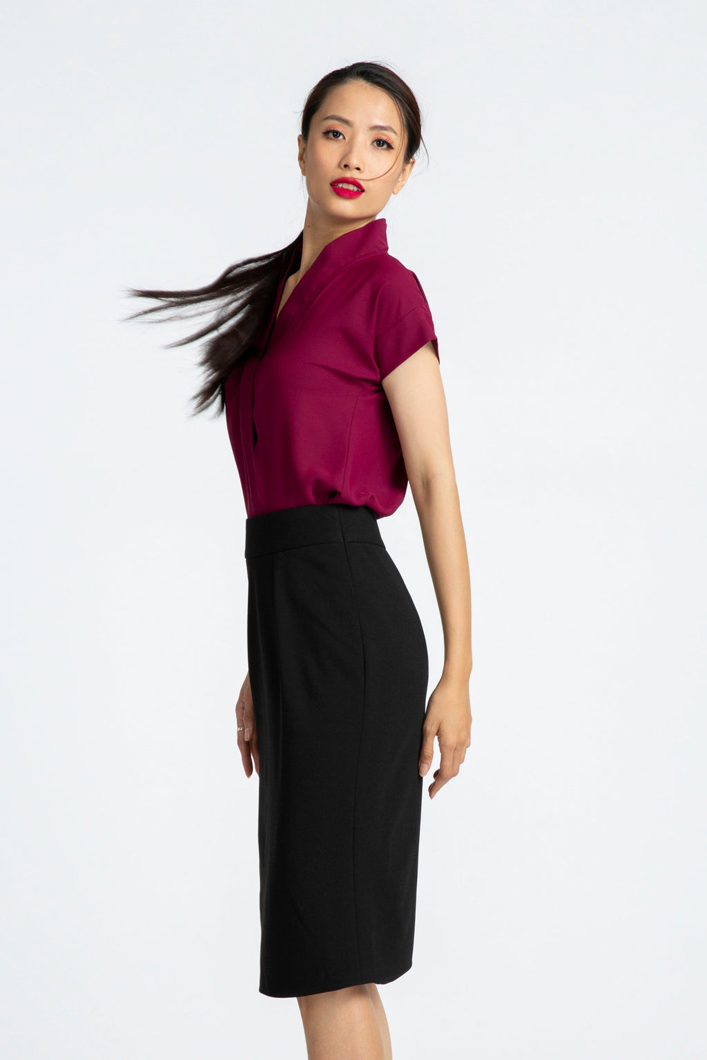 Áo kiểu cổ V đỏ mận thời trang Hity