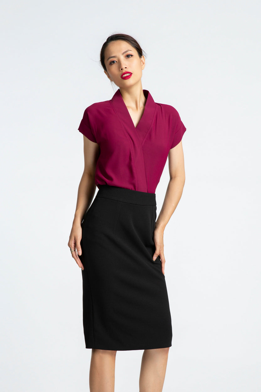 Áo kiểu cổ V đỏ mận thời trang Hity