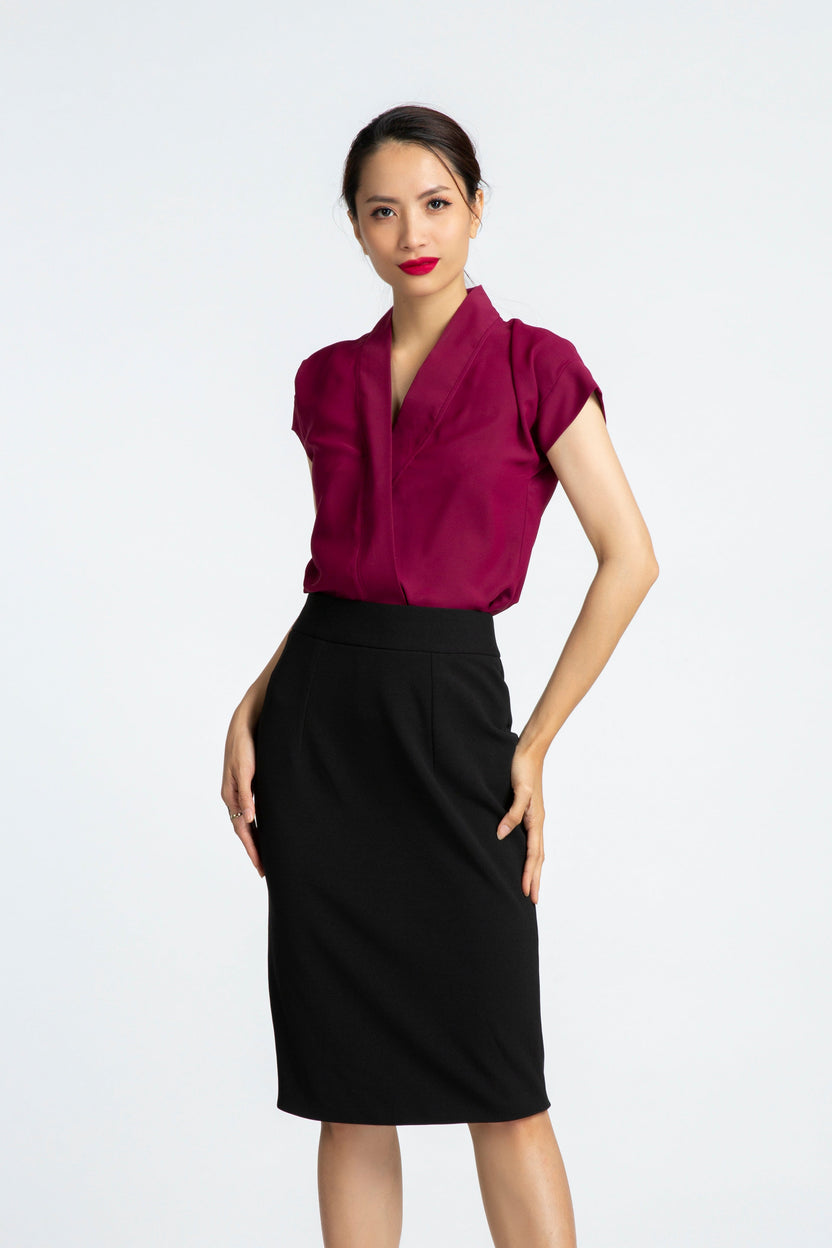 Áo kiểu cổ V đỏ mận thời trang Hity