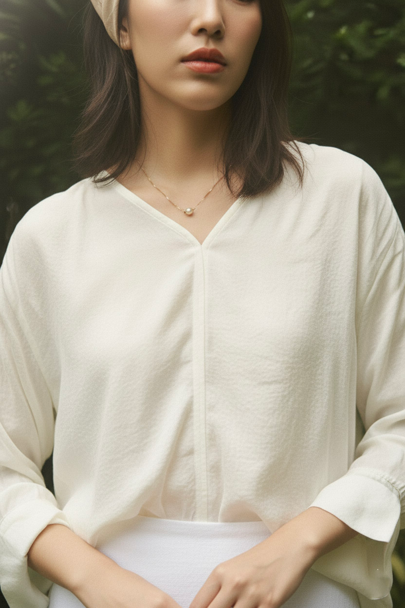 Áo kiểu cổ tim tay dài phối ren thời trang Hity