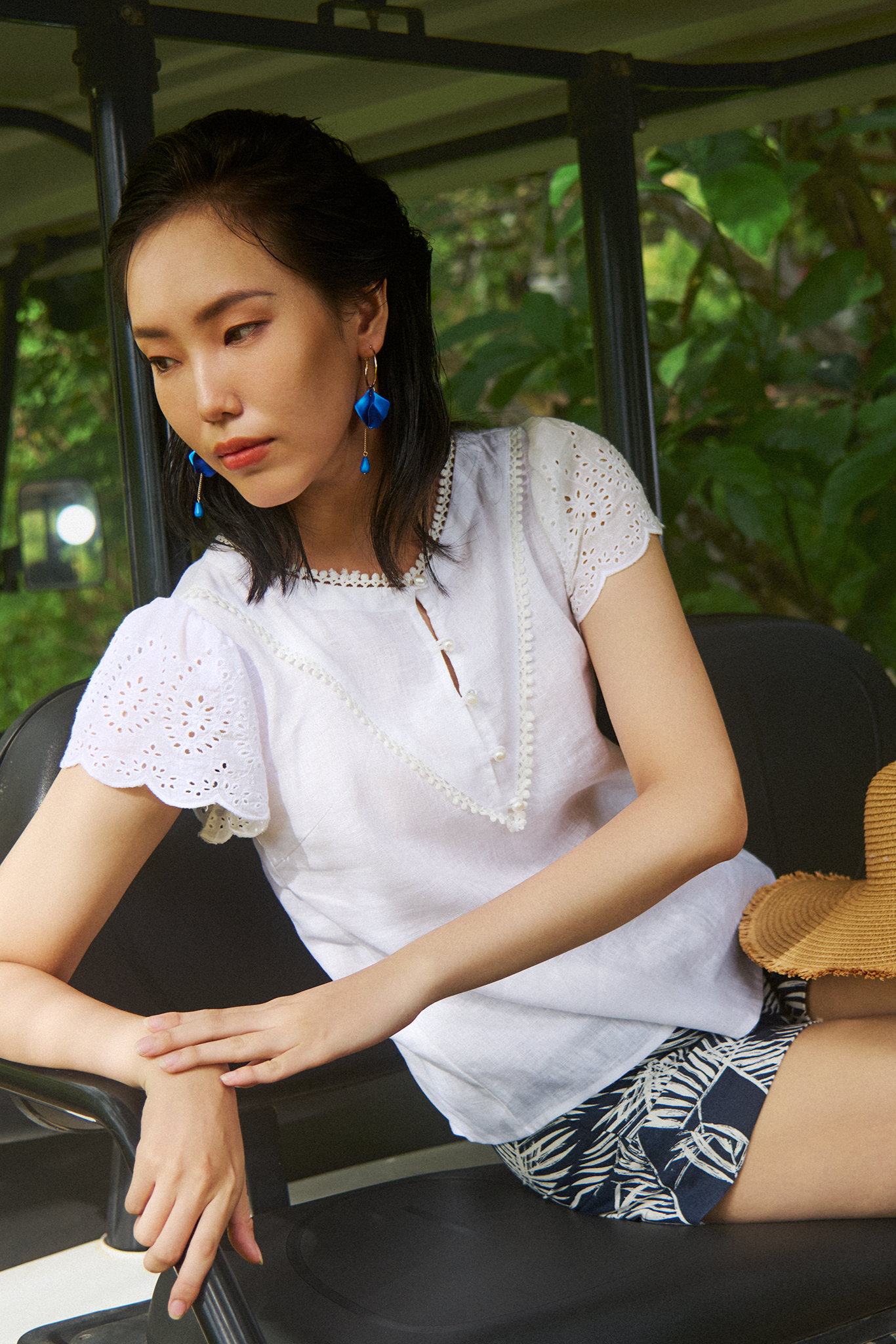 Áo suông tay ren linen trắng thời trang Hity