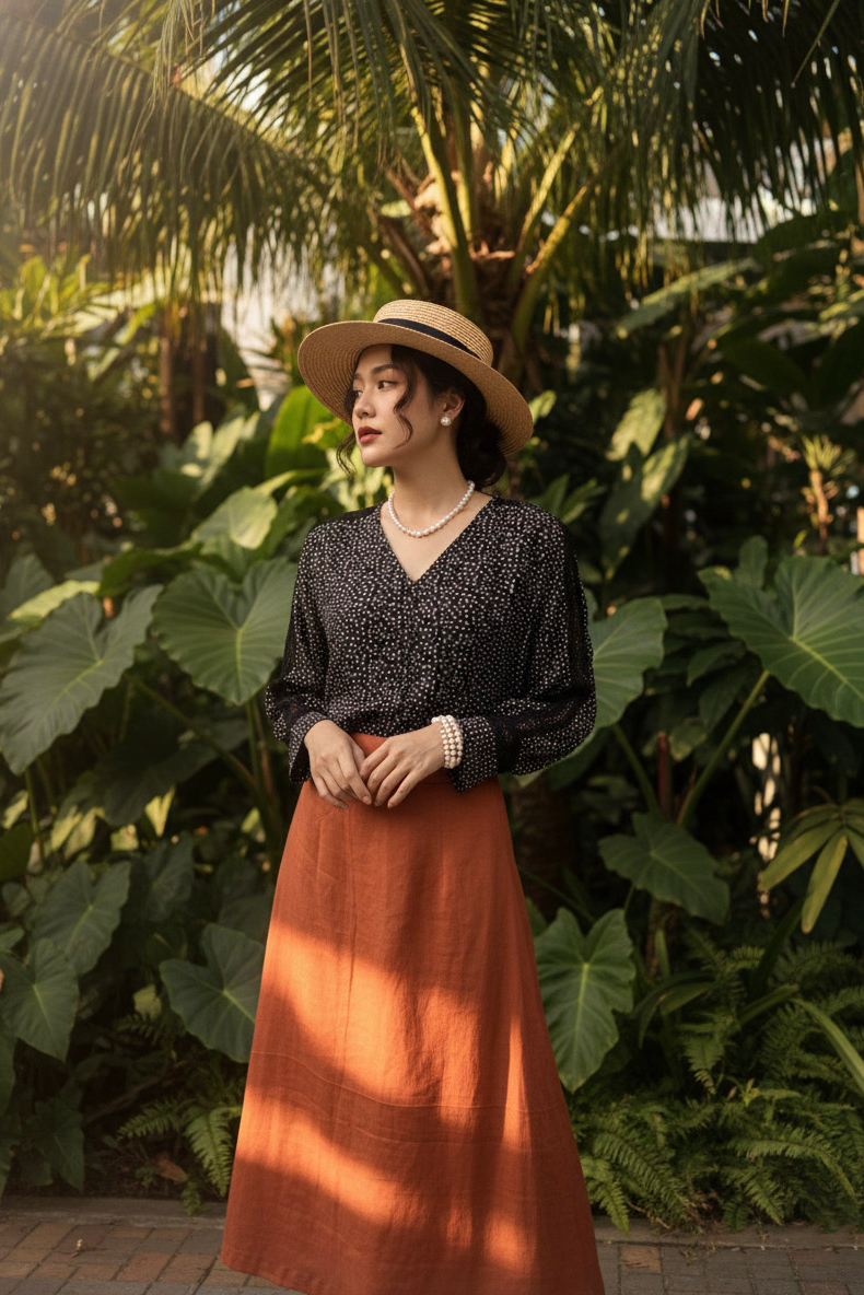 Áo suông tay dài phối ren cotton chấm bi thời trang Hity