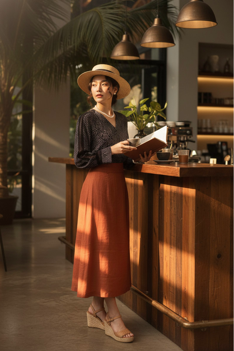 Áo suông tay dài phối ren cotton chấm bi thời trang Hity