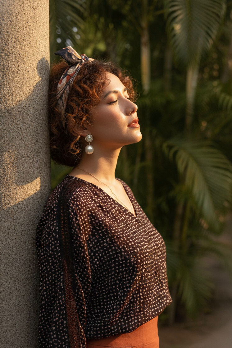 Áo suông tay dài phối ren cotton chấm bi thời trang Hity