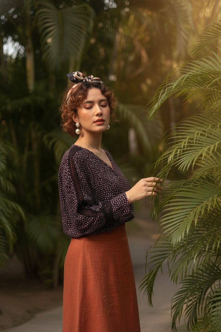 Áo suông tay dài phối ren cotton chấm bi thời trang Hity