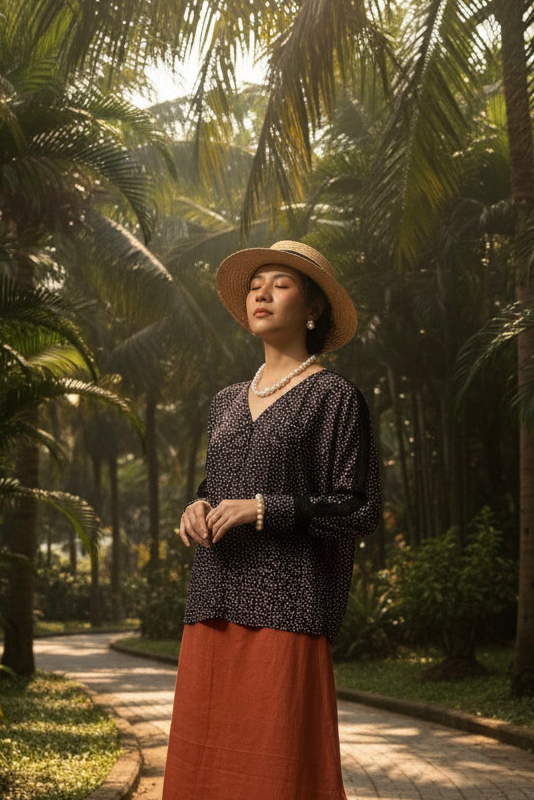 Áo suông tay dài phối ren cotton chấm bi thời trang Hity