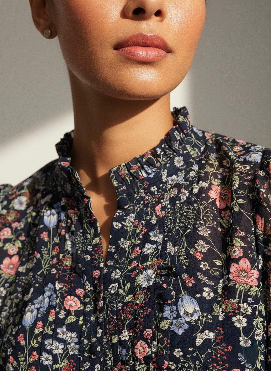 Áo kiểu tay phồng chiffon hoa nhí thời trang Hity