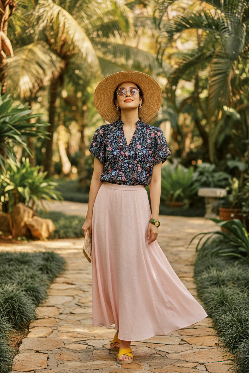 Áo kiểu tay phồng chiffon hoa nhí thời trang Hity