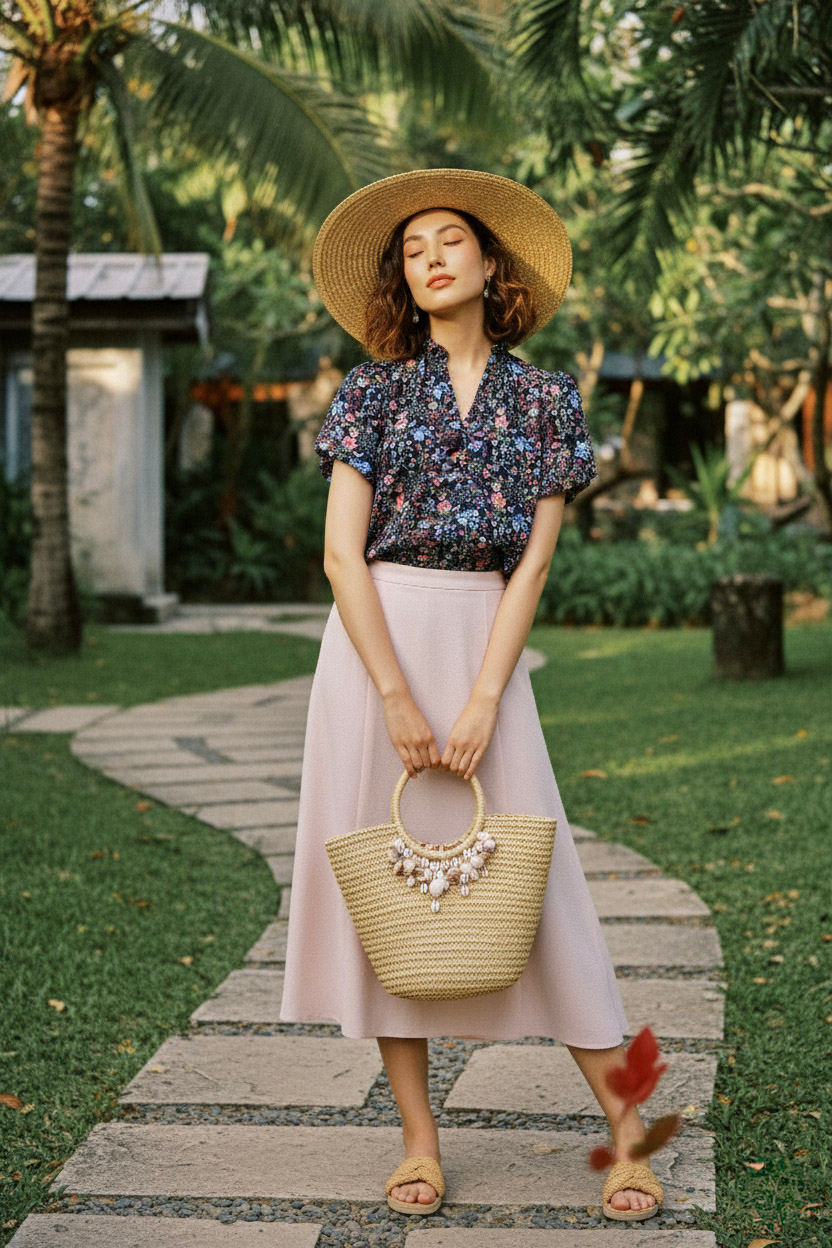 Áo kiểu tay phồng chiffon hoa nhí thời trang Hity