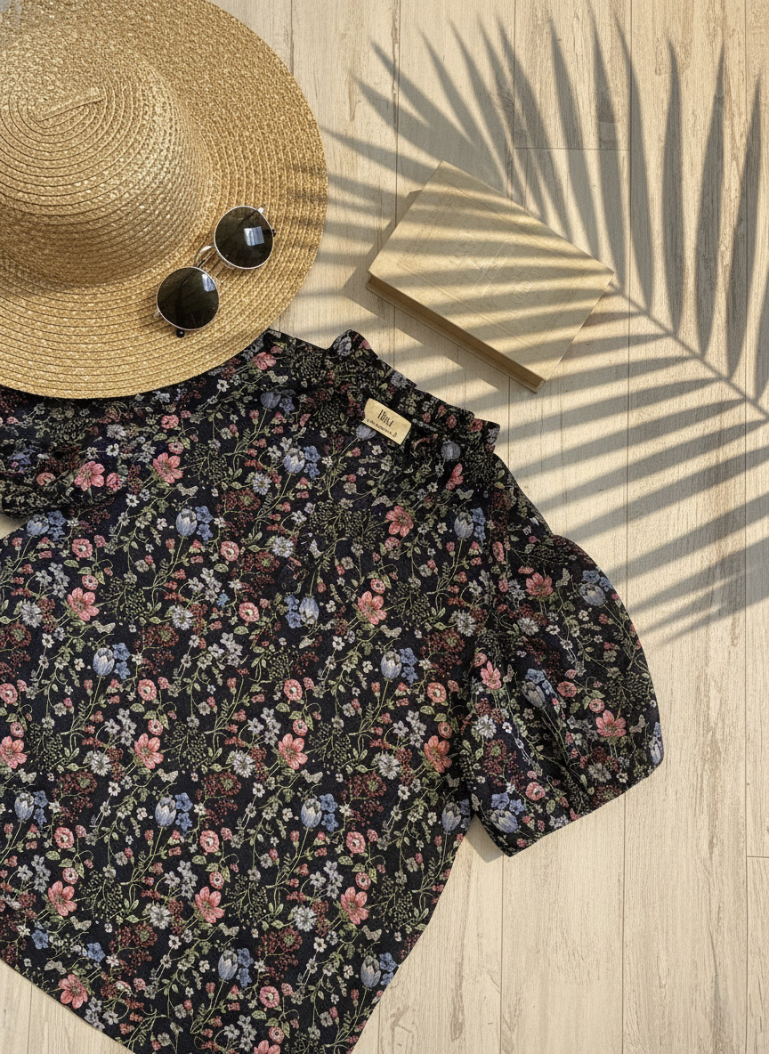 Áo kiểu tay phồng chiffon hoa nhí thời trang Hity