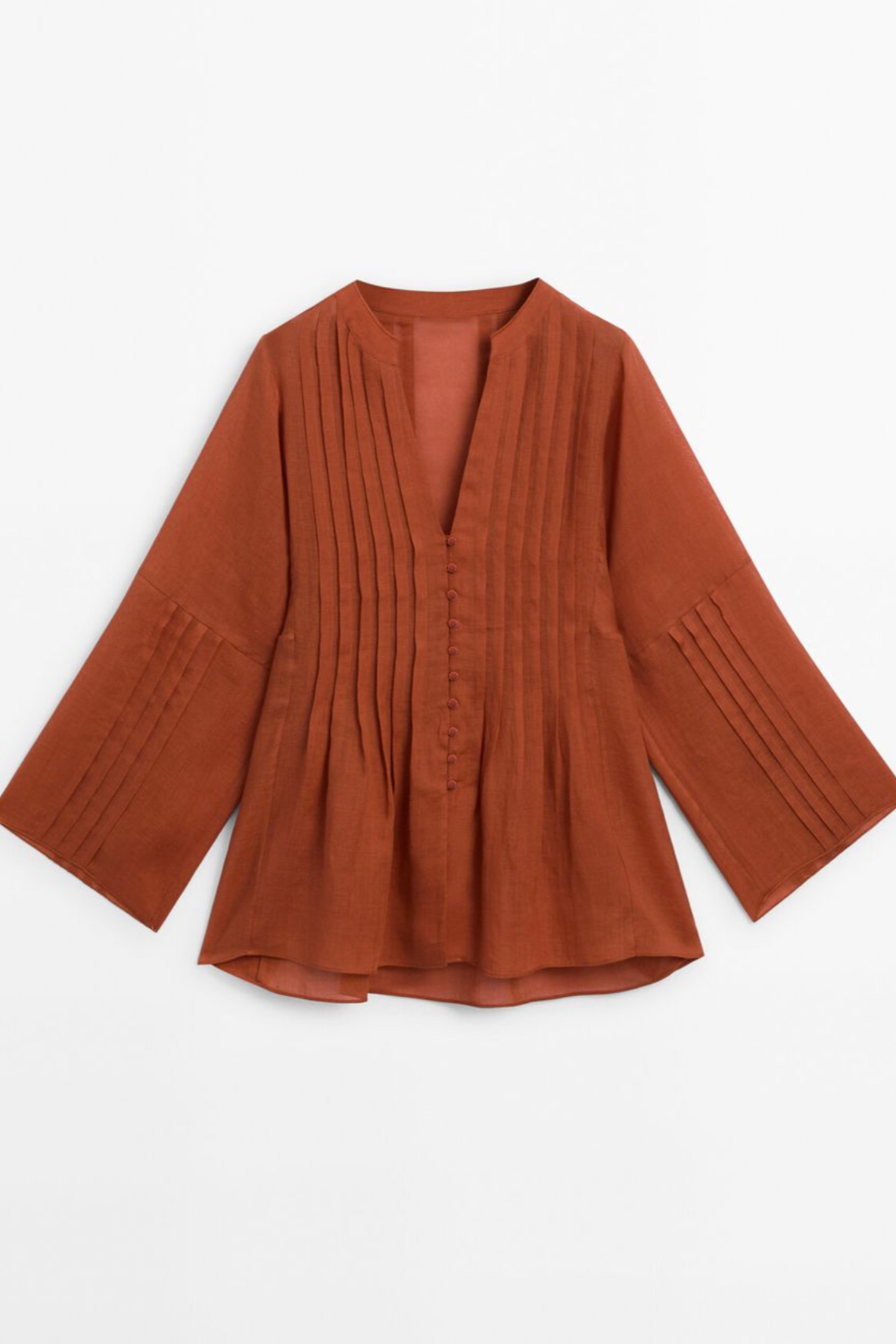 Áo kiểu xếp ly linen cam đất thời trang Hity