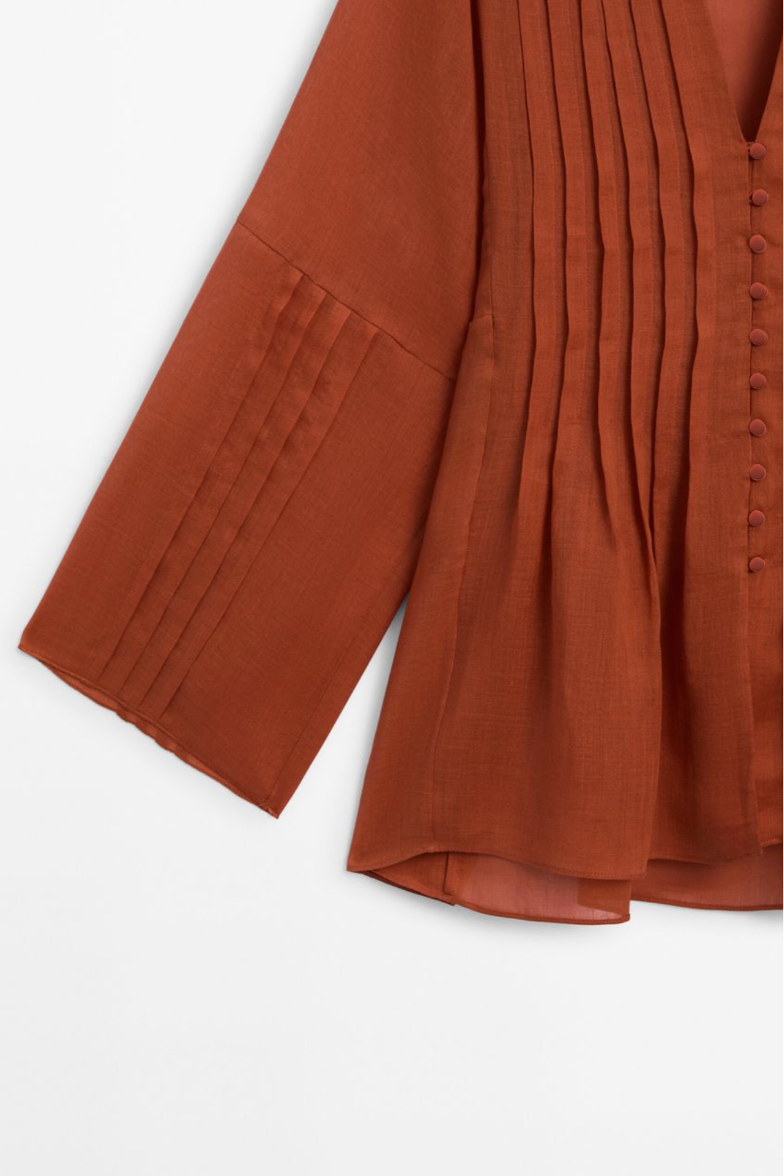 Áo kiểu xếp ly linen cam đất thời trang Hity