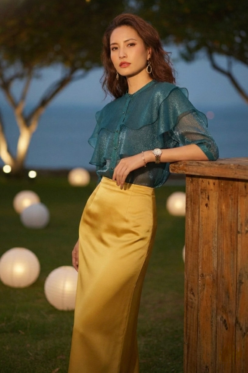 Áo tay phồng xuyên thấu organza đen thời trang Hity