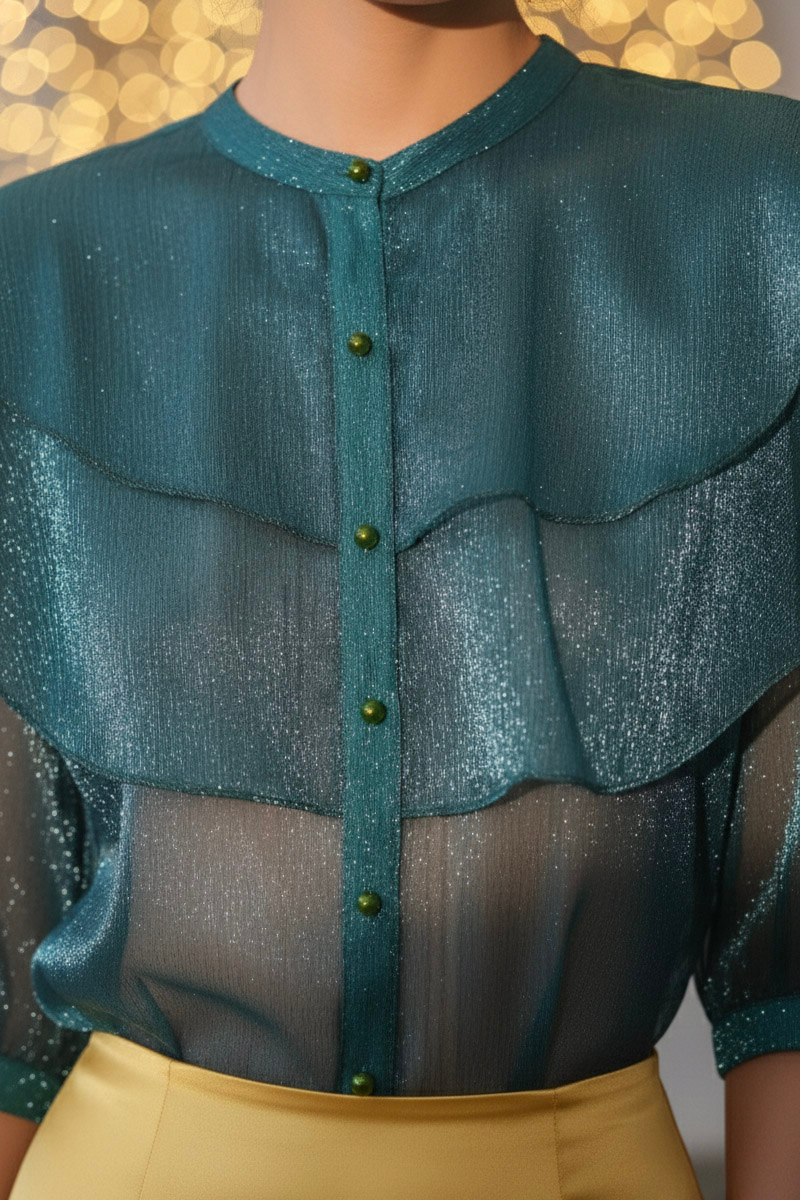 Áo tay phồng xuyên thấu organza đen thời trang Hity