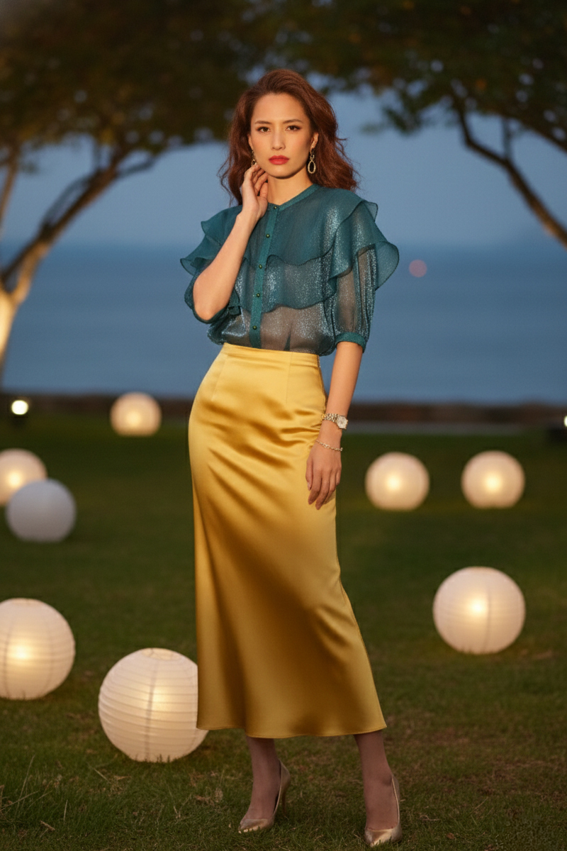 Áo tay phồng xuyên thấu organza đen thời trang Hity