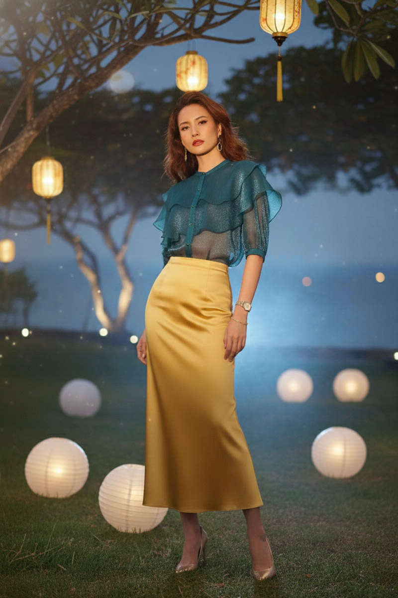 Áo tay phồng xuyên thấu organza đen thời trang Hity