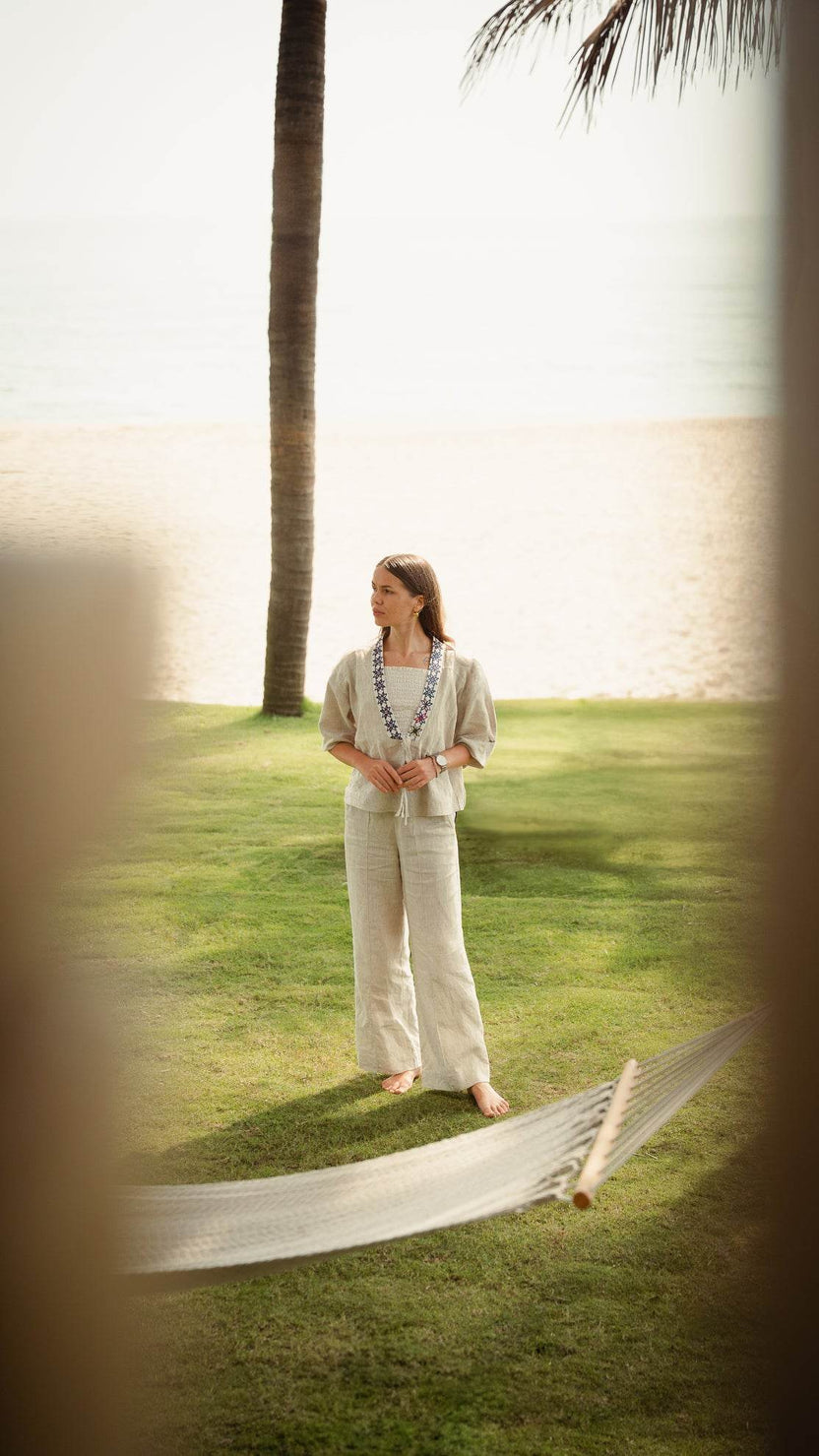 Áo Khoác Kimono Linen Phối Thổ Cẩm Lanh - Hity