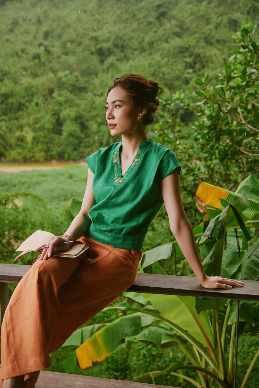 Áo bo linen thêu tay thời trang Hity