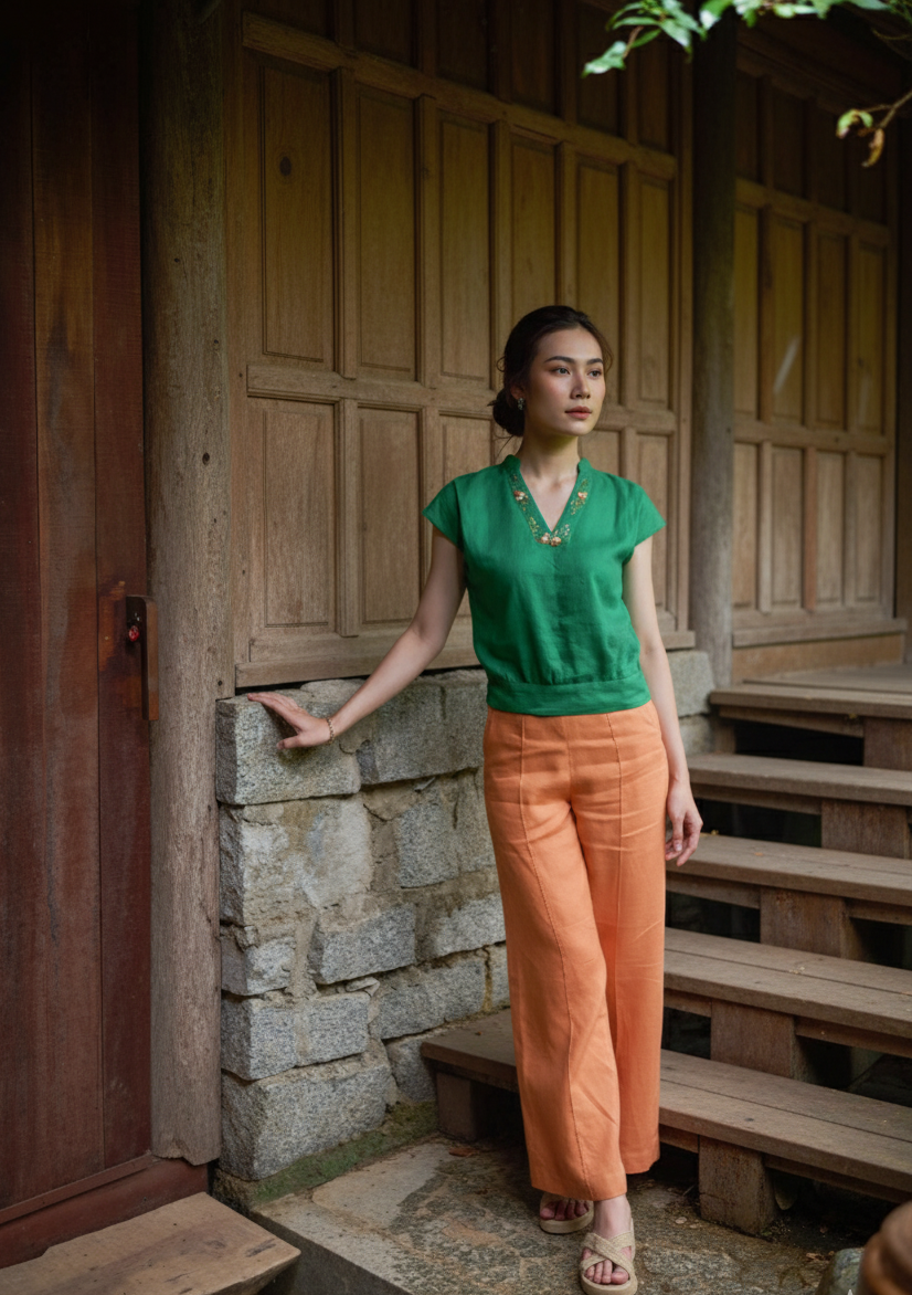 Áo bo linen thêu tay thời trang Hity