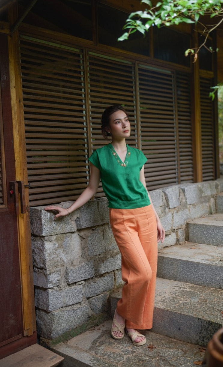 Áo bo linen thêu tay thời trang Hity