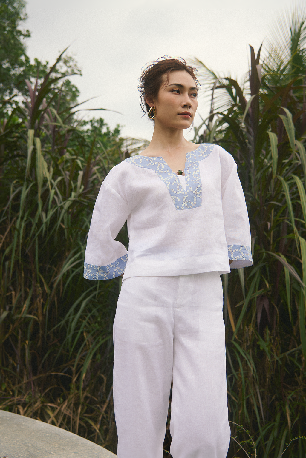 Áo kiểu suông linen thêu thời trang Hity