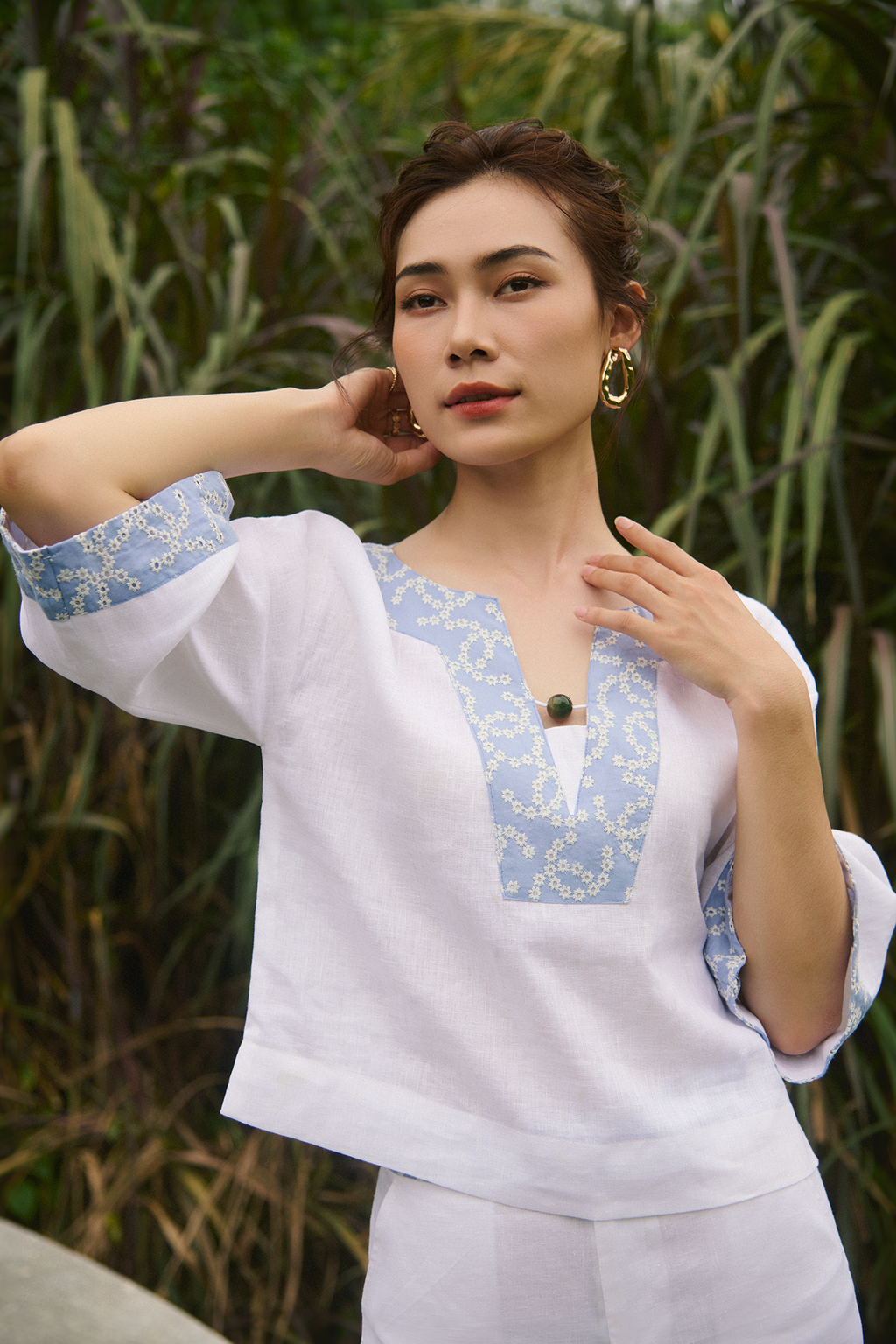 Áo kiểu suông linen thêu thời trang Hity