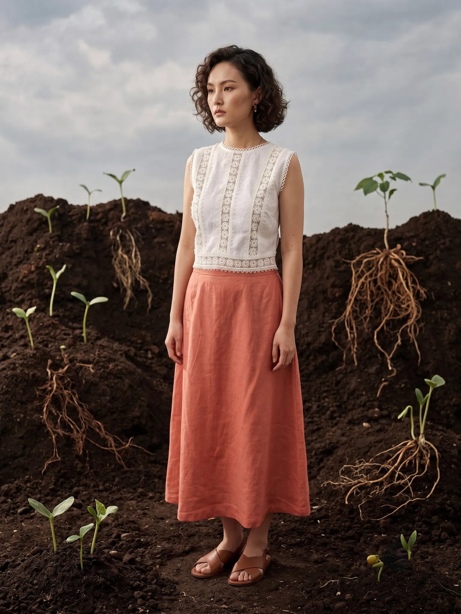 Áo ngắn croptop linen trắng phối ren cotton thời trang Hity
