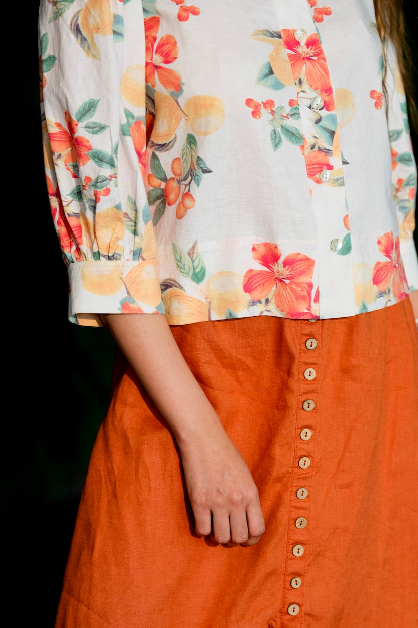 Áo croptop tay phồng linen hoạ tiết hoa thời trang Hity