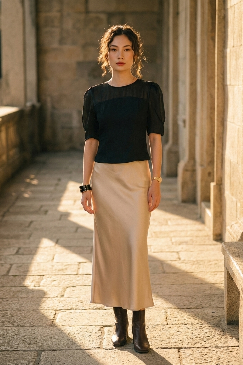Áo ôm eo peplum tweed đen thời trang Hity