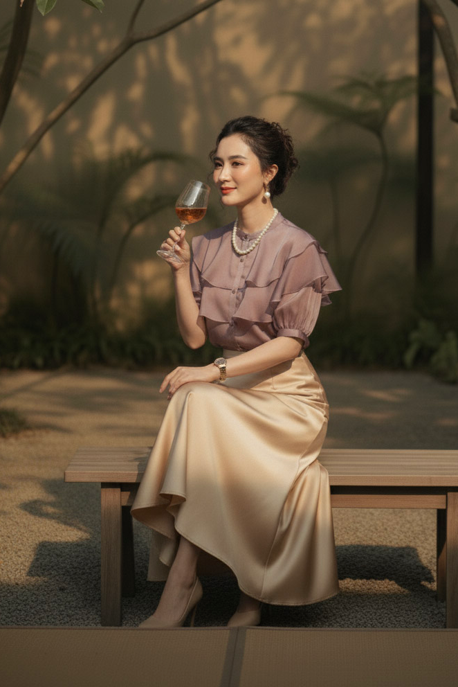 Áo organza tím khói tay phồng thời trang Hity