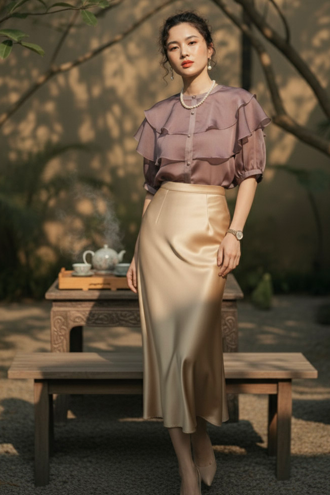 Áo organza tím khói tay phồng thời trang Hity