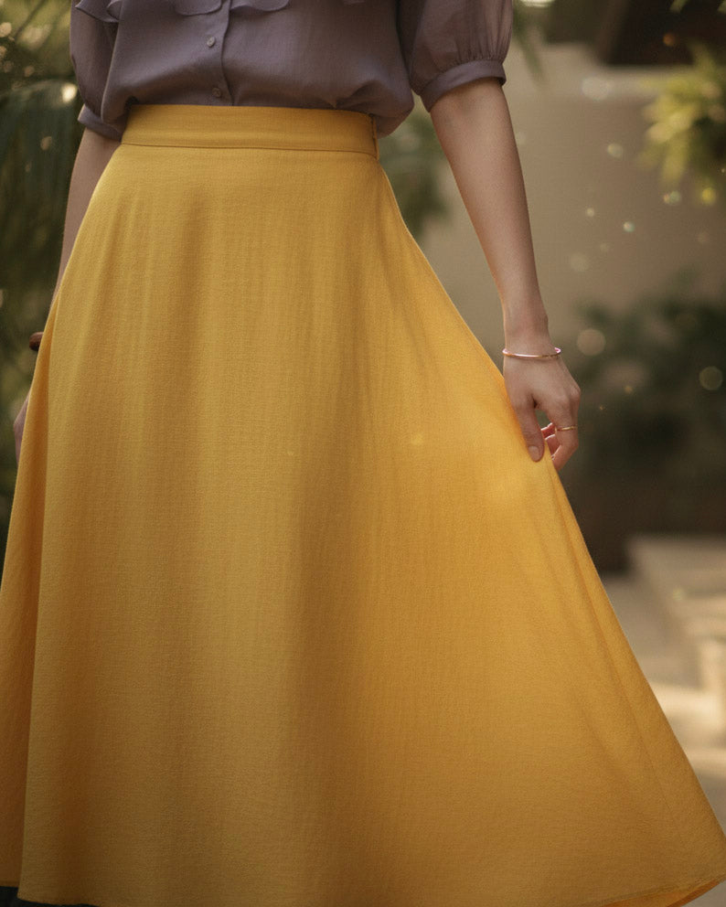 Chây váy midi linen vàng thời trang Hity