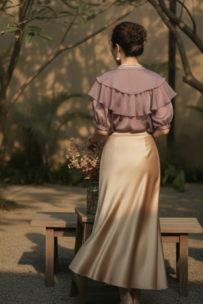 Áo organza tím khói tay phồng thời trang Hity