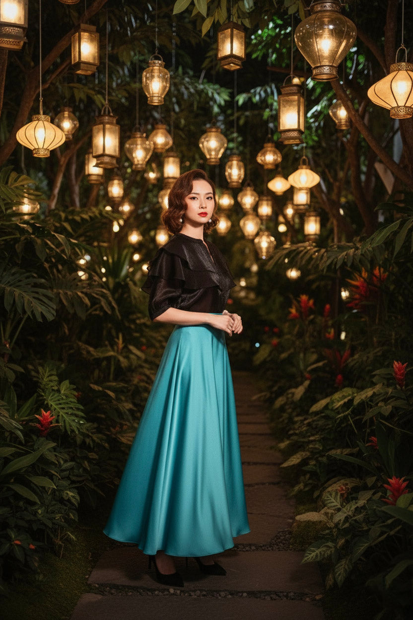 Áo tay phồng xuyên thấu organza đen thời trang Hity