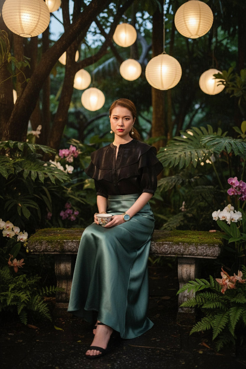 Áo tay phồng xuyên thấu organza đen thời trang Hity