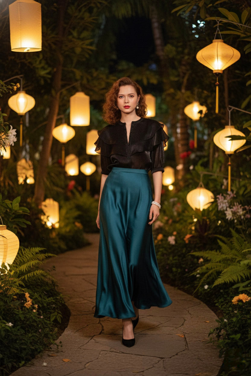 Áo tay phồng xuyên thấu organza đen thời trang Hity