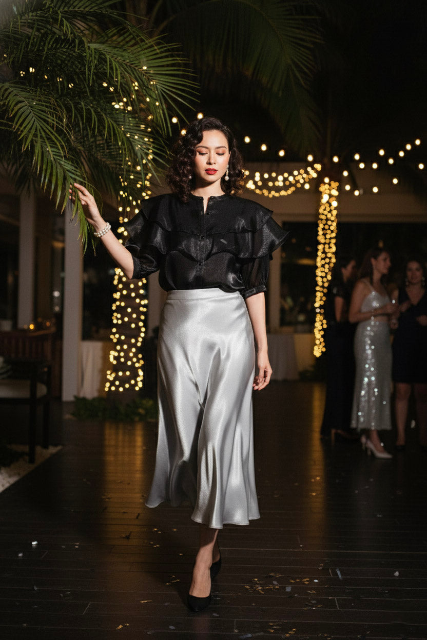 Áo tay phồng xuyên thấu organza đen thời trang Hity