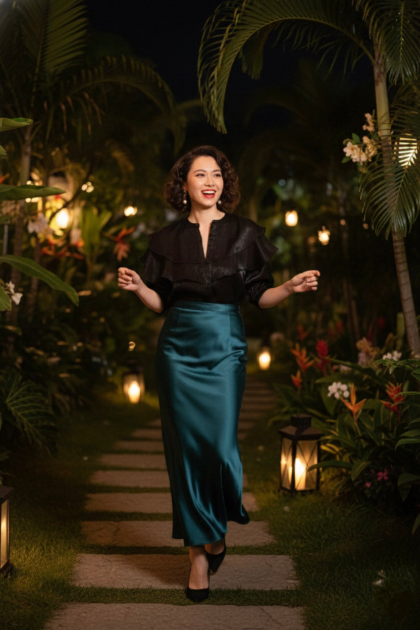 Áo tay phồng xuyên thấu organza đen thời trang Hity