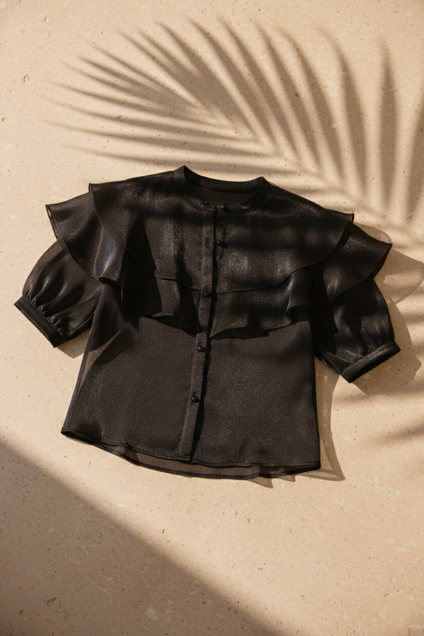 Áo tay phồng xuyên thấu organza đen thời trang Hity