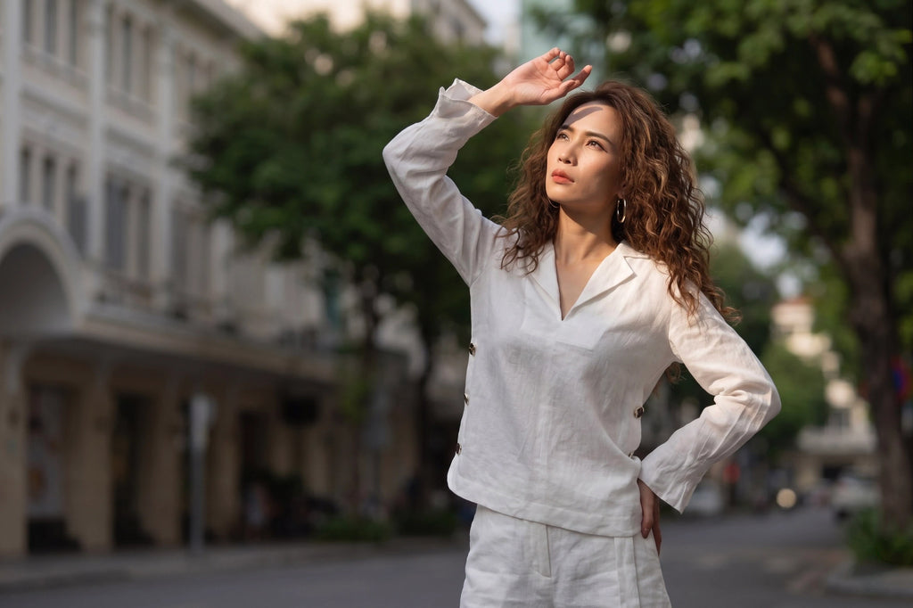 Áo sơ mi cổ ve linen trắng thời trang Hity