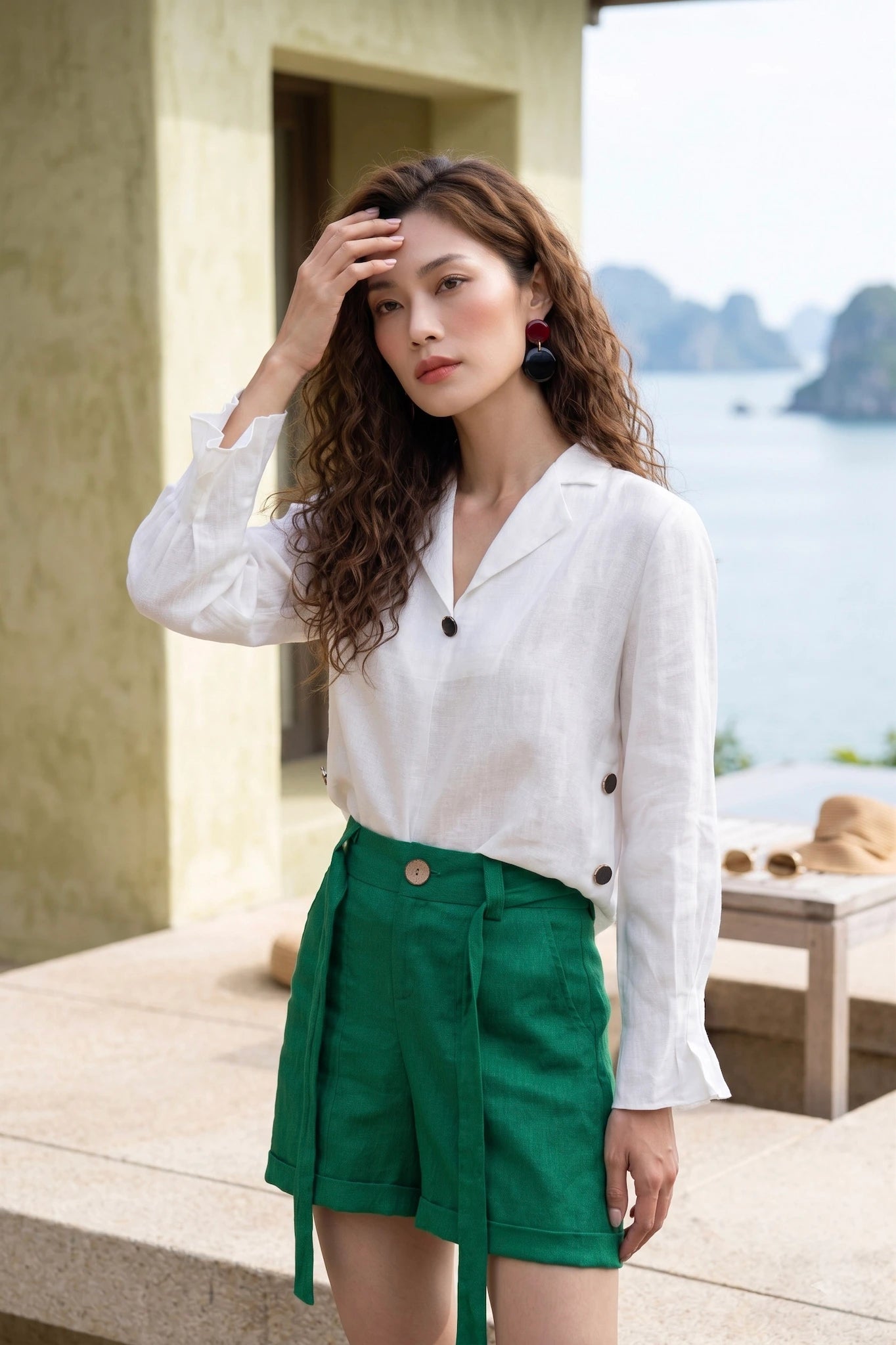 Áo sơ mi cổ ve linen trắng thời trang Hity