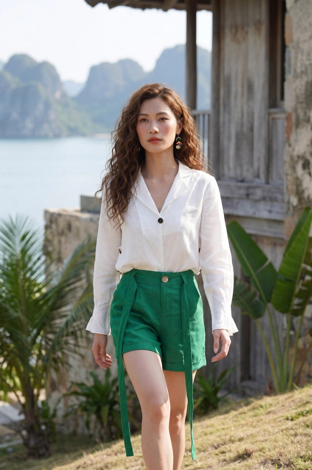 Áo sơ mi cổ ve linen trắng thời trang Hity