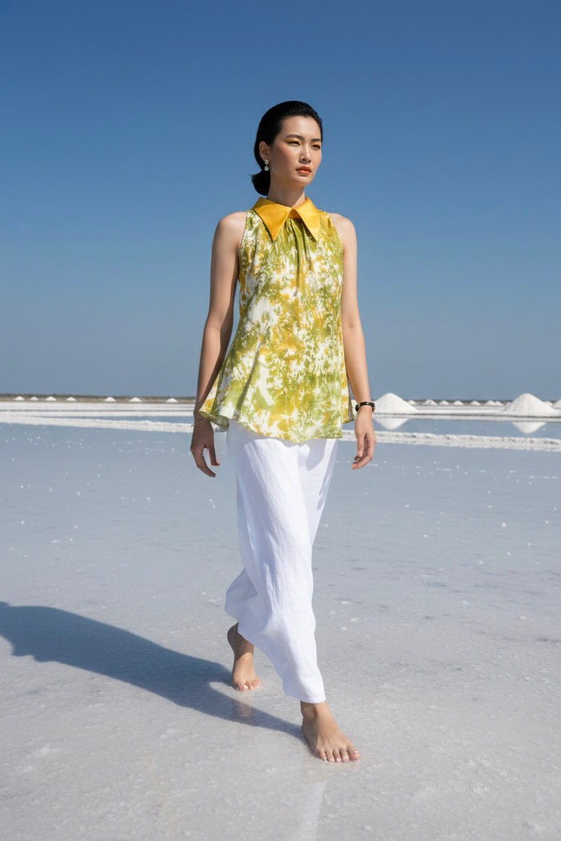 Áo sơ mi yếm halter lụa tiedye thời trang Hity