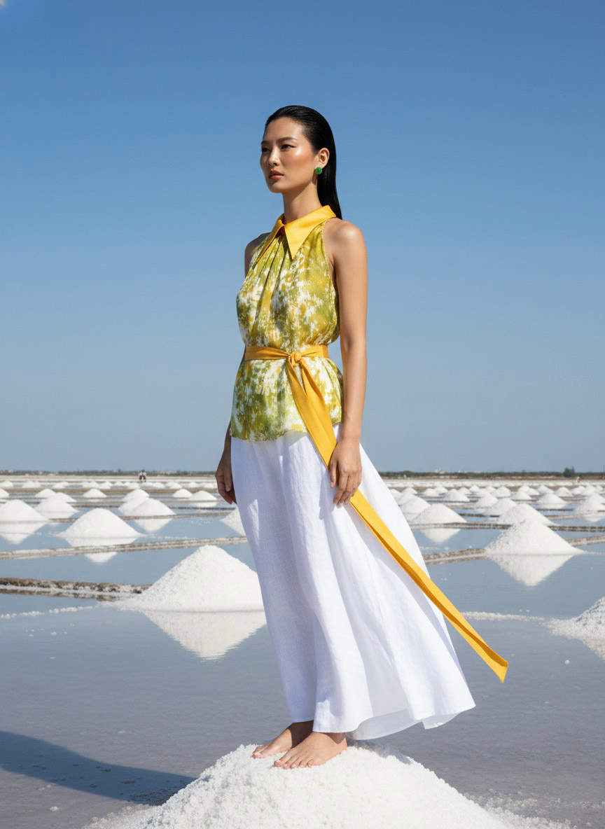 Áo sơ mi yếm halter lụa tiedye thời trang Hity