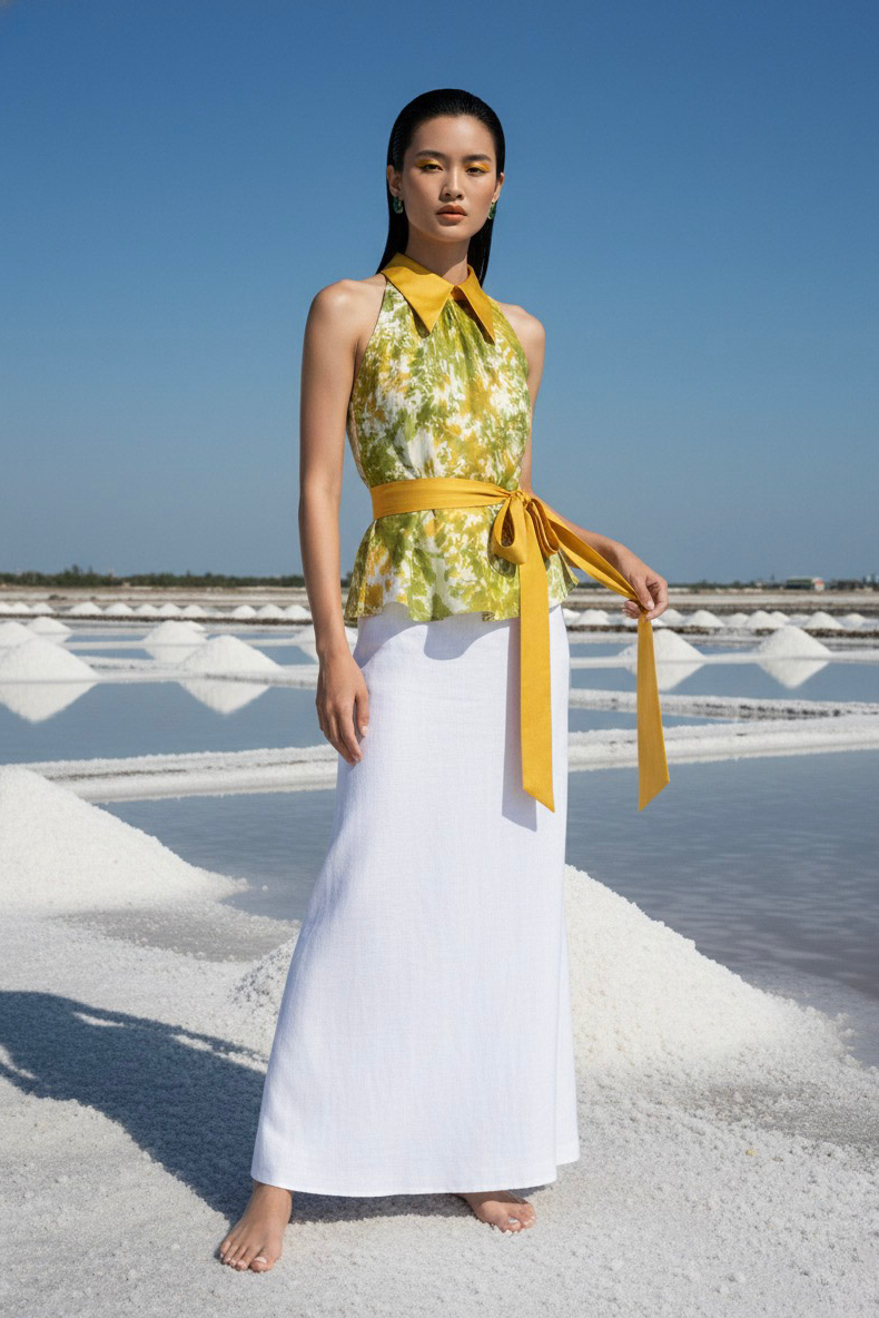 Áo sơ mi yếm halter lụa tiedye thời trang Hity