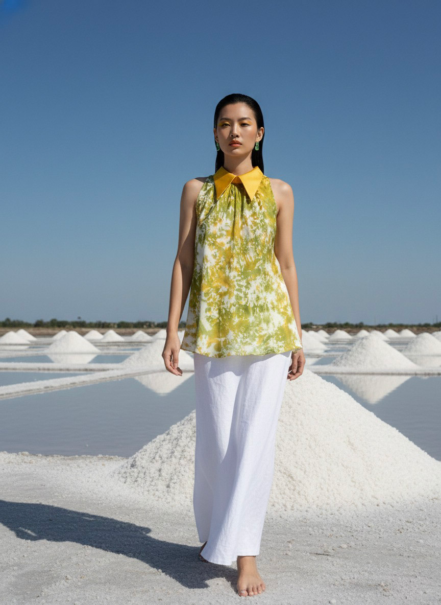 Áo sơ mi yếm halter lụa tiedye thời trang Hity