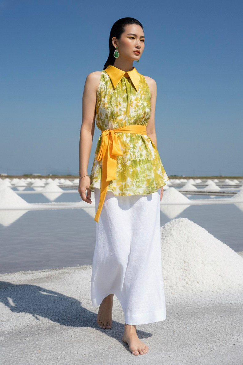 Áo sơ mi yếm halter lụa tiedye thời trang Hity