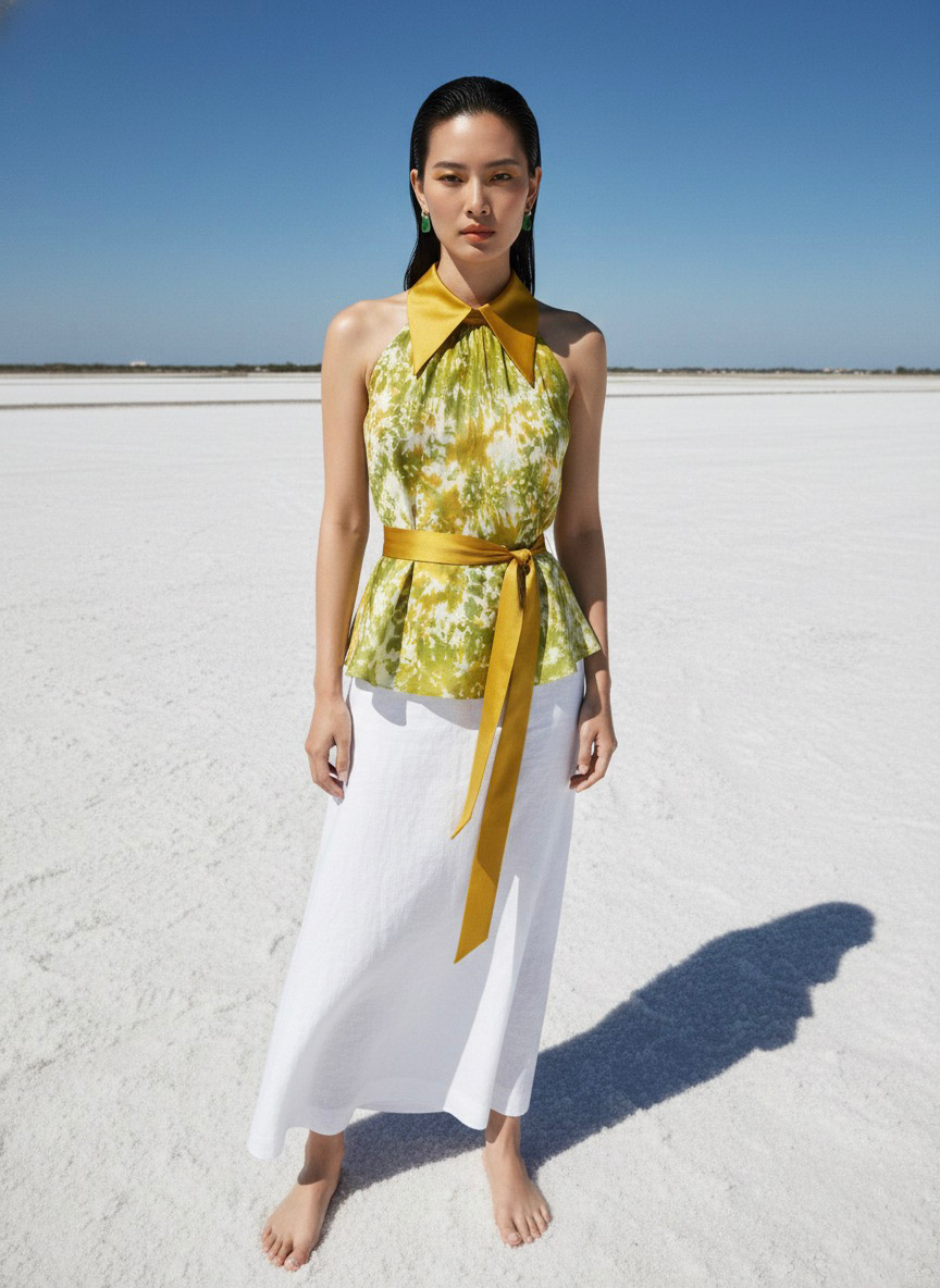 Áo sơ mi yếm halter lụa tiedye thời trang Hity