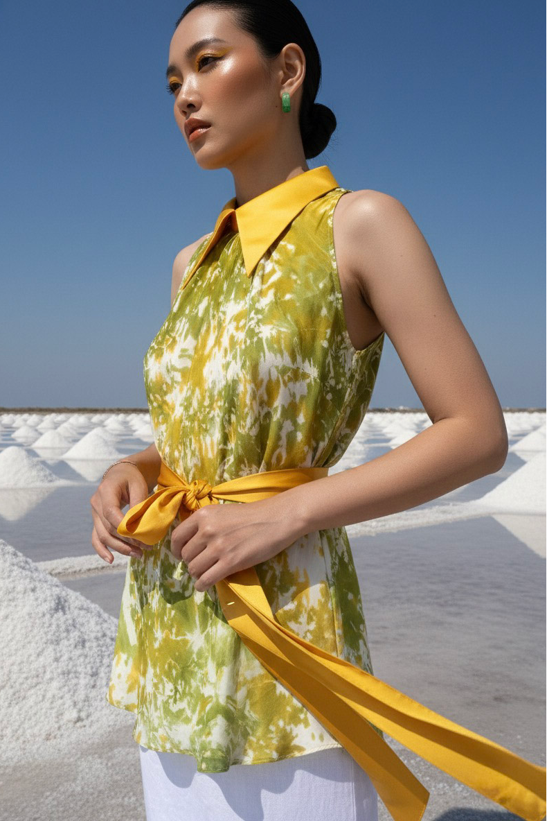 Áo sơ mi yếm halter lụa tiedye thời trang Hity